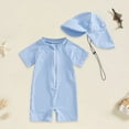 thumbnail image 2 of Ccpelsie Baby/Toddler Boy Rash Guard Swimsuit Short Sleeve One Piece Zipper Swimwear Sunsuit Infant Bathing Suit Beachwear（Blue,3-6 Months), 2 of 8