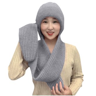 Women Winter Knit Beanie Hat with Drawstring Hooded Scarf for Warmth Winter Hats for Women, Warm Hooded Scarf Hat for Women  main image 4