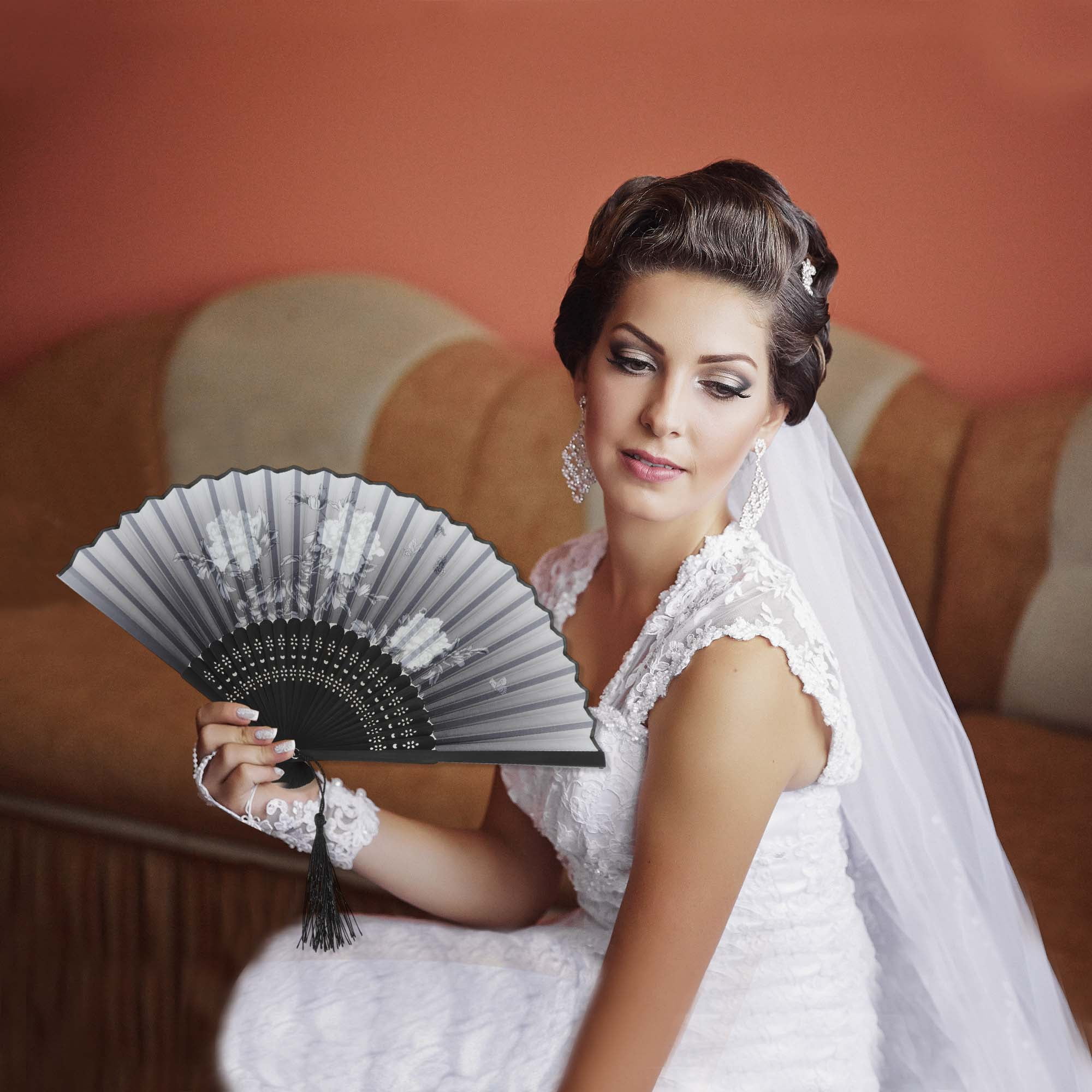 Unique Bargains Ancient Style Folding Fan 1Pc Gray [Blooming Peonies Prosperity Design]