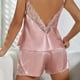 thumbnail image 3 of Conjunto de pijama sexy con cuello en V y encaje para mujer: conjunto de pantalones cortos de color liso, material de poliéster, tallas S-XXL, dos piezas (top y pantalones), 3 of 7
