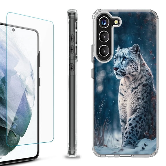OneToughShield ® for Samsung Galaxy S23  S23 Plus 5G Shockproof Bumper Phone Case, with Tempered Glass Screen Protector - Snow Leopard