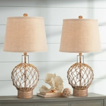 360 Lighting Coastal Table Lamps 27" Tall Set of 2 Rope and Clear Glass Jug Burlap Drum Shade for Living Room Family Bedroom Nightstand