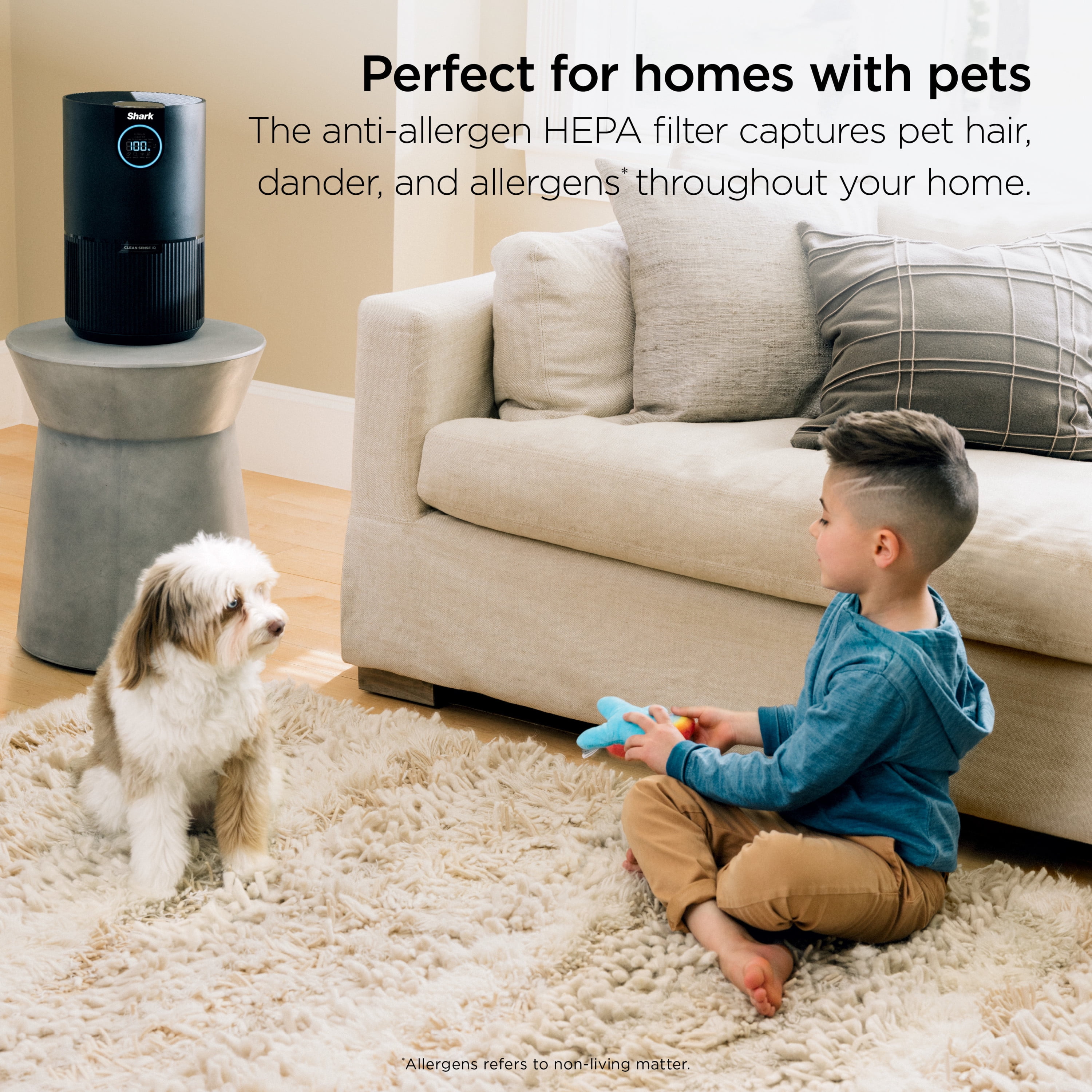 Shark 500 Sq Ft True HEPA Air Purifier, NanoSeal, Clean Sense IQ Technology, Captures Pet Hair, Pet Dander, Allergens, HP100 Charcoal Gray