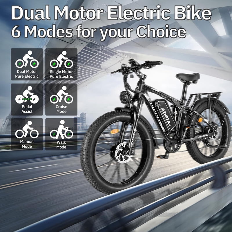 TUTTIO ADRIA26 Electric Bike for Adults, Removable 52V 25Ah Long Range Battery, Up to 100 Miles, 26” Fat Tire All-Terrain E-Bike for Mountain & Snow Riding, UL 2849