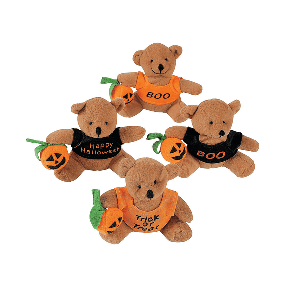 Halloween Plush Bears With T-Shirts - Party Favors - 12 Pieces
