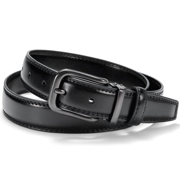 Punplita Men Black Belt Leather Office Commute Business Casual Wear