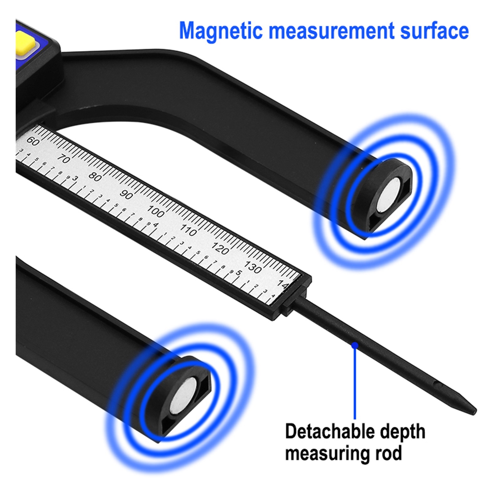Digital Depth Caliper Height Gauge Digital Tread Depth Gauge LCD Magnetic Self Standing Aperture 0-80mm