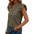 thumbnail image 5 of ClodeEU Women’s V Neck Puff Short Sleeve T Shirt with Button ,Casual Solid Color Top Army Green,Women's Plus L, 5 of 6