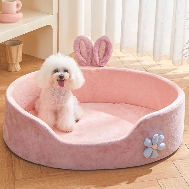 Princess Dog Bed Semi-Enclosed Pink Pet Mat Keeps Warm and Deep Sleeping All Seasons Super Soft Machine Washable Cat Bed ShopWise Round