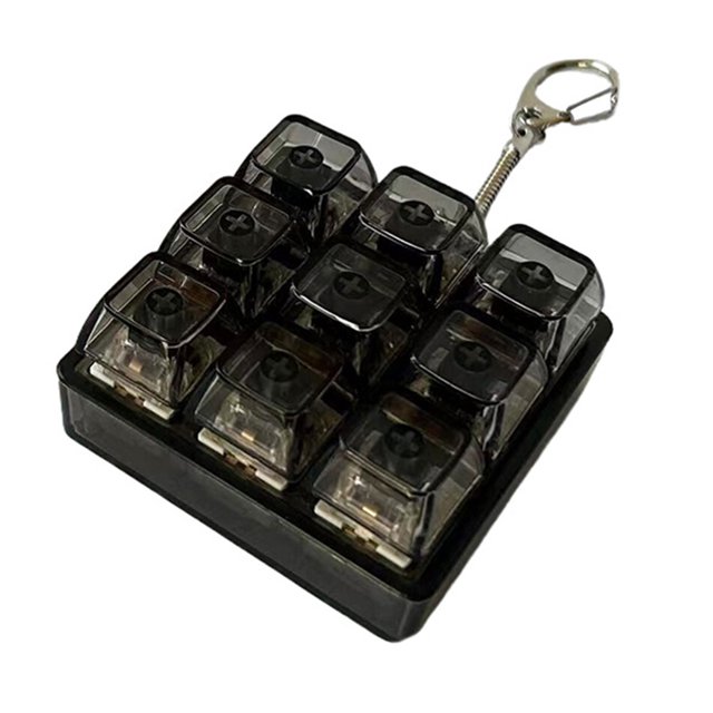 Llavero con teclado mecánico, colgante, juguete antiestrés con sonido táctil, botones de luz LED transparentes, llavero portátil