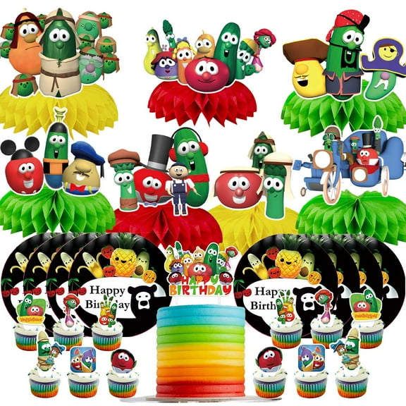 VeggieTales in the House Party Supplies Decor Plates Fans Decorations Honeycomb Centerpieces Cake Toppers