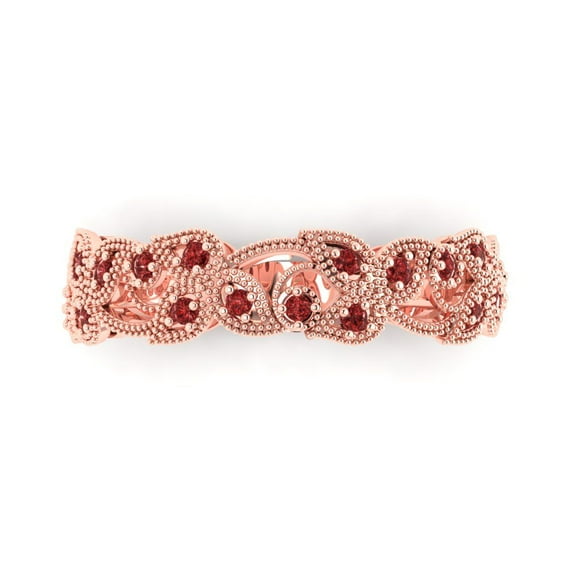 0.17 ctw Wedding Band for Women - 18K Rose Gold Natural Garnet Stackable Eternity Ring