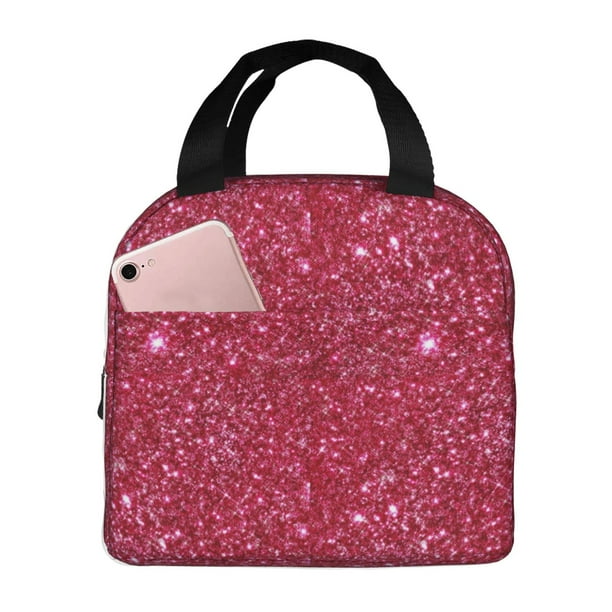 Easygdp Red Glitter Bolsa Térmica Premium - Tela Oxford Impermeable, Gran Capacidad, Bolsillo Frontal, Unisex para Trabajo, Escuela, Actividades al Aire Libre y Picnics