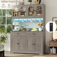 thumbnail image 6 of Homfa 71" Kitchen Pantry with LED Lights and Charging Station, Freestanding Kitchen Cupboard with Storage and Microwave Stand, Floor Cabinet for Dining Living Room, Wash Gray, 6 of 8