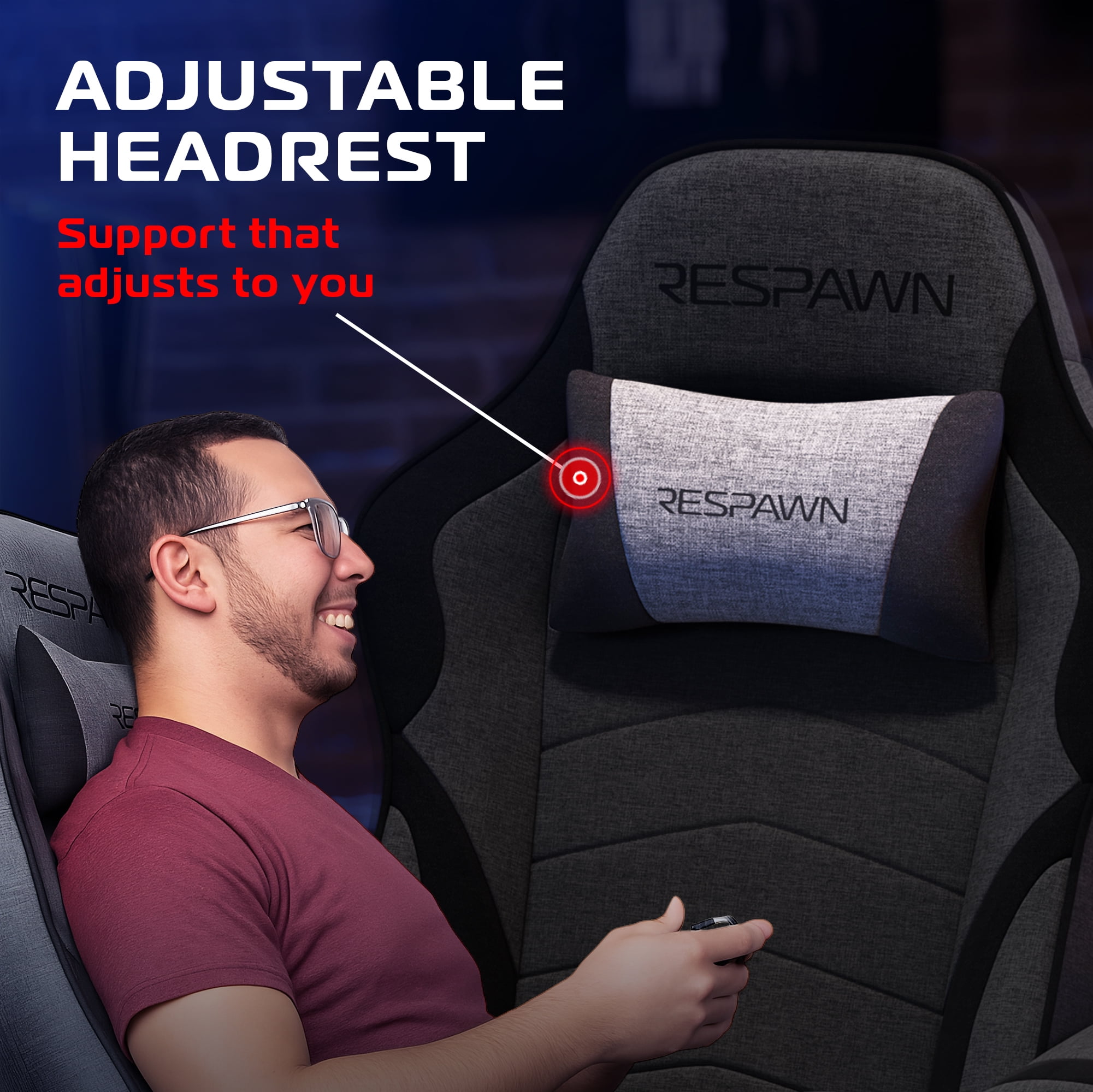 RESPAWN 900 Console Gaming Recliner with Footrest and Lumbar Support - Comfortable Ergonomic Gaming Chair with Headrest, No Wheels, Reclining, Heavy Duty, Racing Style Video Game Chairs - Gray Fabric