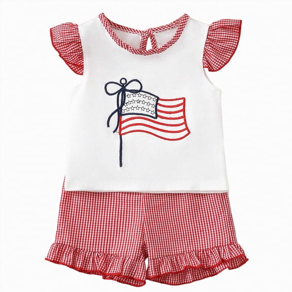 Kaprioy My First 4th of July Baby Girl Outfit Toddler Infant Baby Girl 4th of July Outfit USA Flag Short Sleeve Shirt Tops Shorts Set 4th Fourth Of July Clothes