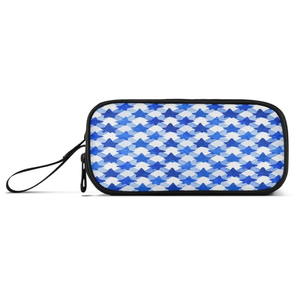3-Layer Zipper Pencil Case Pencil Pouch Large Capacity Pencil Pouch for Travel and Office Supplies Dark Blue Five-pointed Star