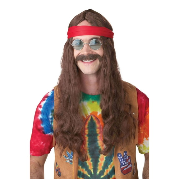California Costumes Halloween Hippie Man Moustache & 2pc Wig, Brown, One Size