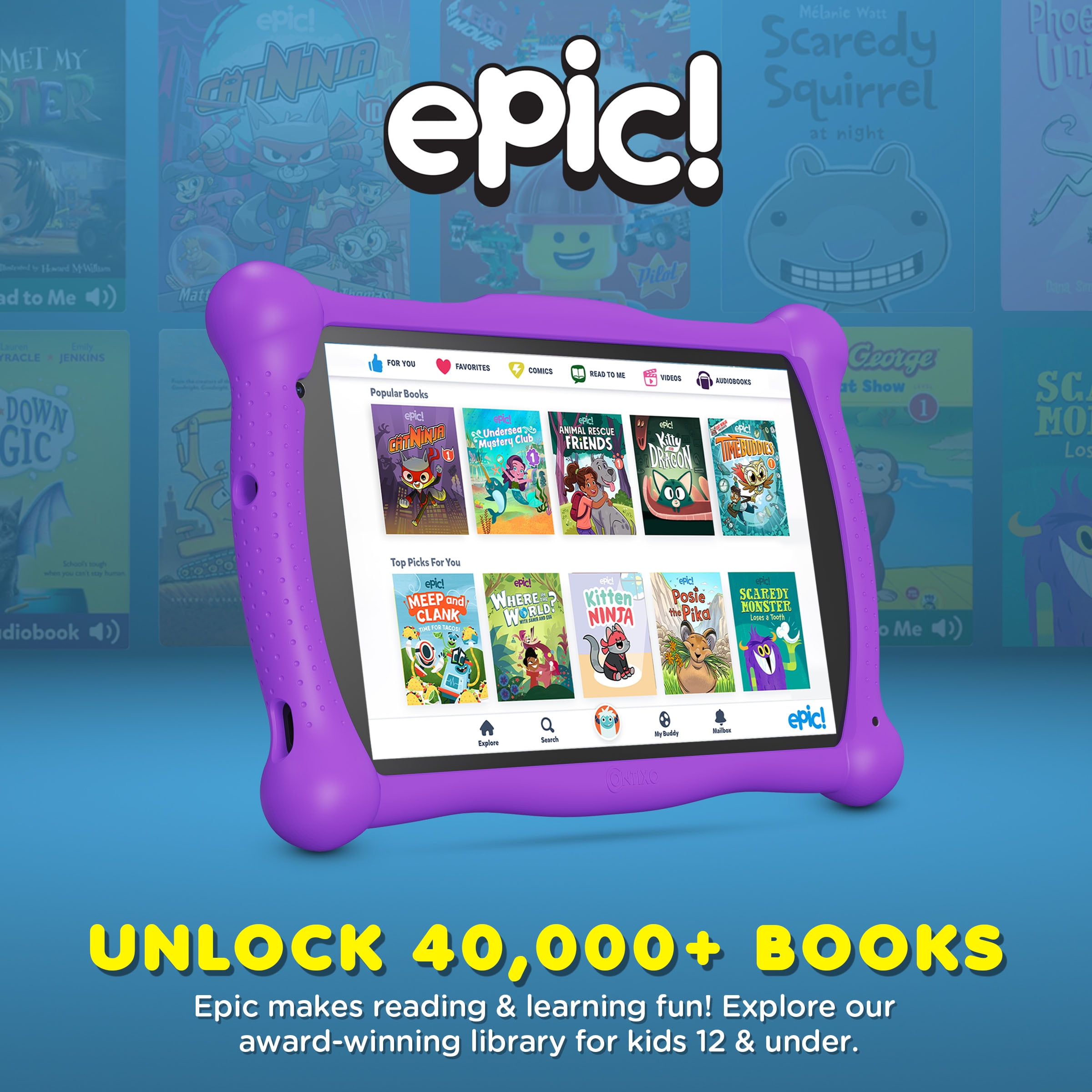 Contixo 7-Inch Kids Tablets, Educational Android Tablet with Stylus and Kickstand Case, 32GB, Ages 3-12, Purple
