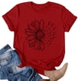 thumbnail image 4 of JFGHDG Womens Crew Neck Standard Short Sleeve Lightweight Soft Cotton T-Shirt Daisy Butterfly Graphic Print Loose Fit Basic Casual Summer Graphic Tee Red 2XL, 4 of 5