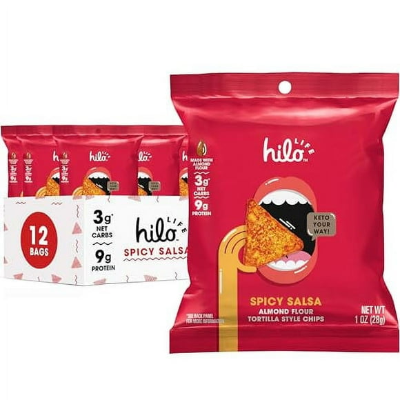 Hilo Life Low Carb Keto Friendly Tortilla Chip Snack Bags Pack oz, Spicy Salsa, 12 Count