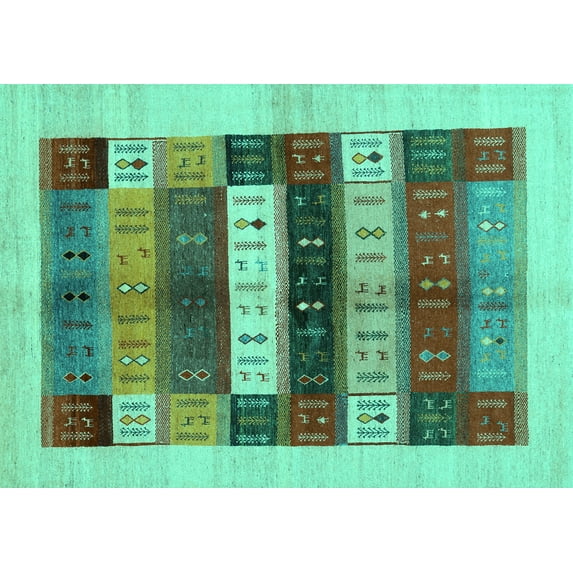 Ahgly Company Machine Washable Indoor Rectangle Abstract Turquoise Blue Contemporary Area Rugs, 2' x 4'
