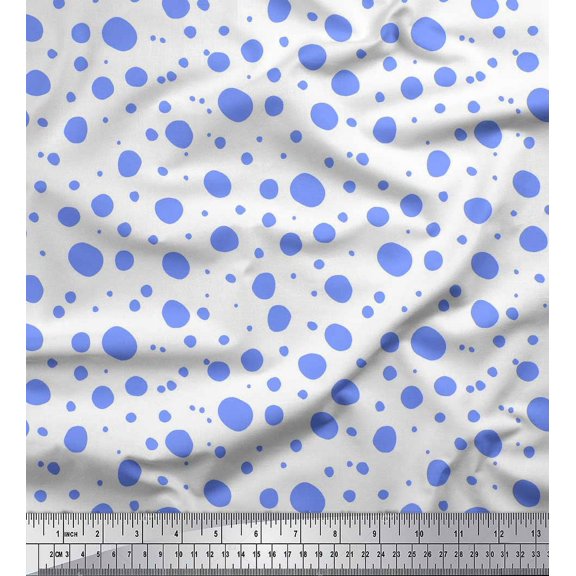 Soimoi Blue Cotton Duck Fabric Dots Dots Print Fabric by the Yard 42 Inch Wide