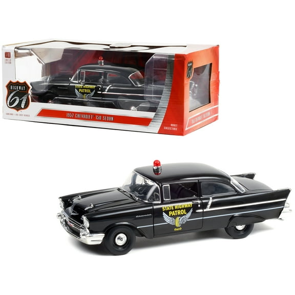 1957 Chevrolet 150 Sedan Black with White Stripes "Ohio State Highway Patrol" 1/18 Diecast Model Car by Highway 61