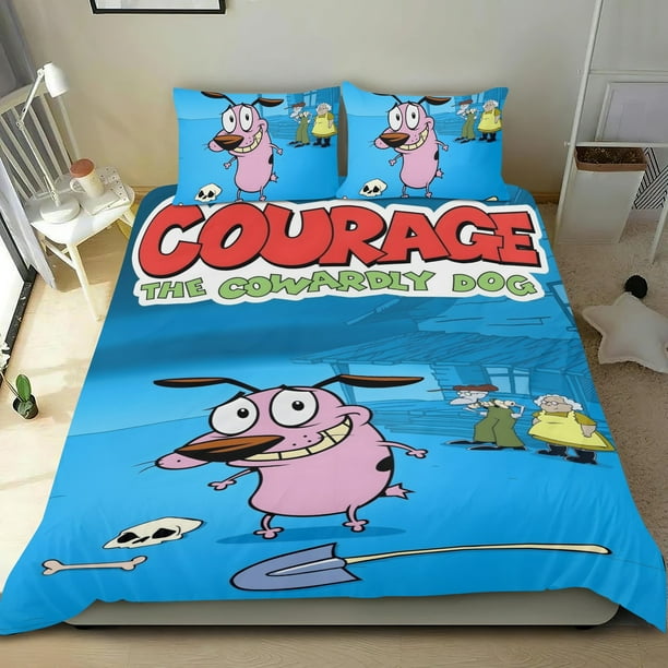 Coraje, el Perro Cobarde Conjunto de sábanas temático, trío de piezas, cómodo y amigable con la piel, diseño único, regalo de decoración para el hogar para familiares, amigos y fans,140cm *210cm
