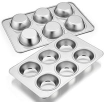 VeSteel Stainless Steel Muffin Pan Set of 2, Metal Cupcake Pan Tray for Baking, Non-Toxic, Dishwasher Safe - 6-Cup