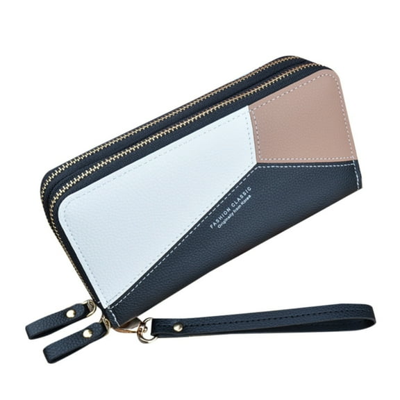 Stylago Women's Leather Wallet Multiple Zipper Credit Card Holder Wristlet Phone Bag Color Blocking Shopping Purses Black
