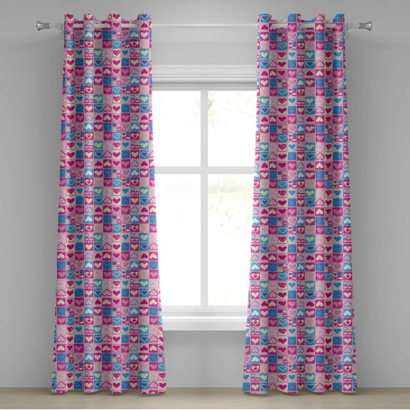 Ambesonne Love Grommet Curtain, Sketchy Hearts, 50" x 72", Pink Blue Cream
