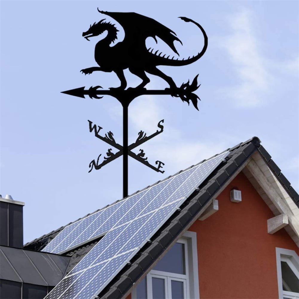 29.5 Inch Animal Metal Vintage Black Weather Vane Hollow Wind Direction Indicator Professional Durable Weather Vain for Roof Outdoor Farm Yard Garden Stake Decoration Dragon Weathervane N/E