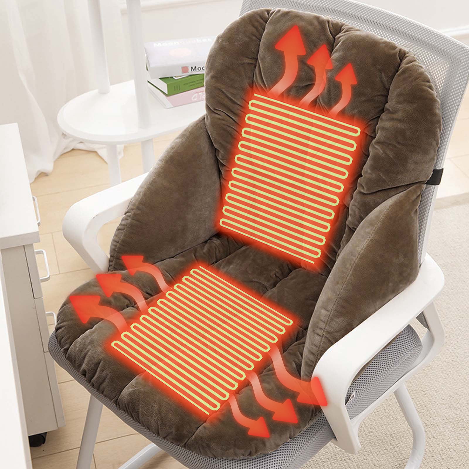 Kbndieu Heated Seat Cushion for Office Chair, Portable Heating Chair Pad, Soft Thick Chair Warmer for Back, Waist, Hips, Thighs Home Office Use