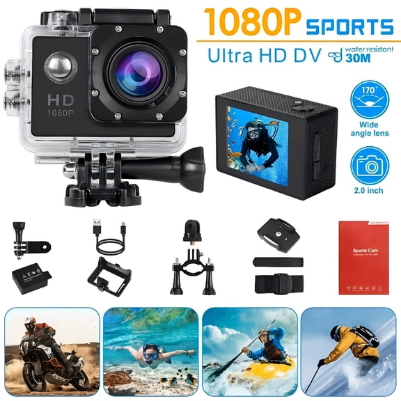 GJX 1080P Sports HD Camera | Portable Outdoor Action Camera Removable 900mAh Battery | 2.0" 5MP Screen | 170° Wide-Angle Lens sports camera for All Outdoor Sports