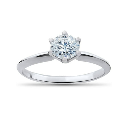 Gold Brilliant Cut Diamond - .90 ct Diamond Solitaire Engagement Ring 14k White Gold Round Brilliant Cut
