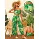 thumbnail image 2 of Conjunto de dos piezas para mujer con estampado tropical Cami Crop Top Cintura elástica Pantalones de pierna ancha Conjuntos Verde XS, 2 of 6