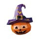 thumbnail image 3 of Estatua de cabeza de calabaza con sombrero de bruja, escultura de resina para fiestas al aire libre y jardín. Violeta Derecha, 3 of 9