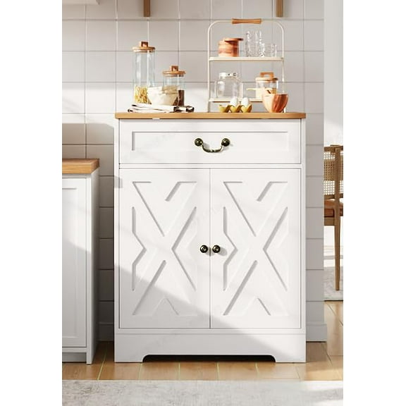 Danolapsi Farmhouse Coffee Bar Cabinet with 2 Doors & Drawer, Kitchen Storage Buffet Sideboard, Adjustable Shelf, 150LB Capacity, Easy Assembly for Dining Room, Entryway