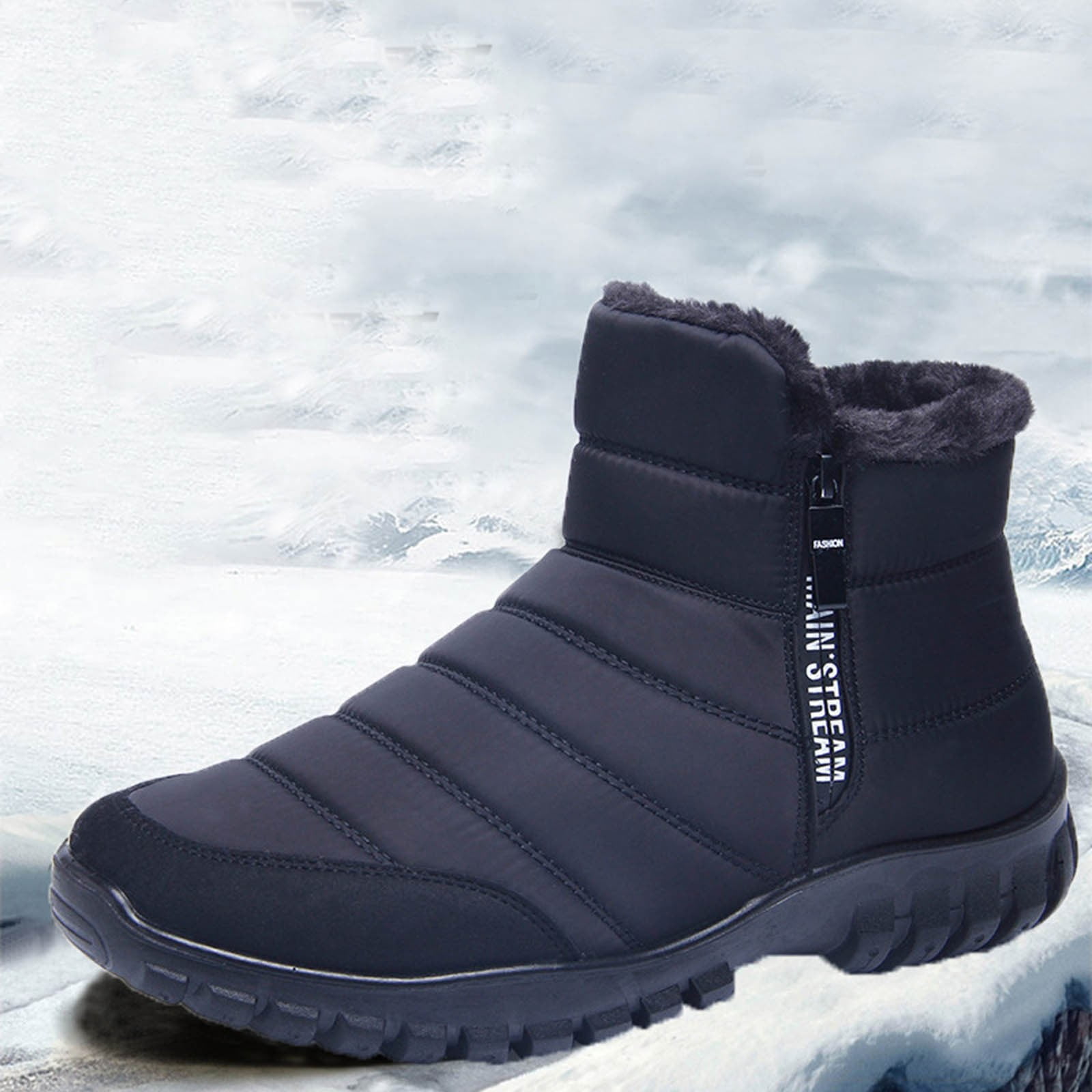 Zshosam Men's Slip On Snow Boots with Warm Plush Lining, Comfy Non Slip Durable Thermal Side Zipper Design Shoes, Men's Winter Footwear(Black,44)