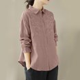 thumbnail image 5 of Mingw Women's and Ladies' Cotton and Linen Fashionable Shirts Linen Top Embroidered Lapel Button Down Long Sleeved Blouses,Pink,M, 5 of 5