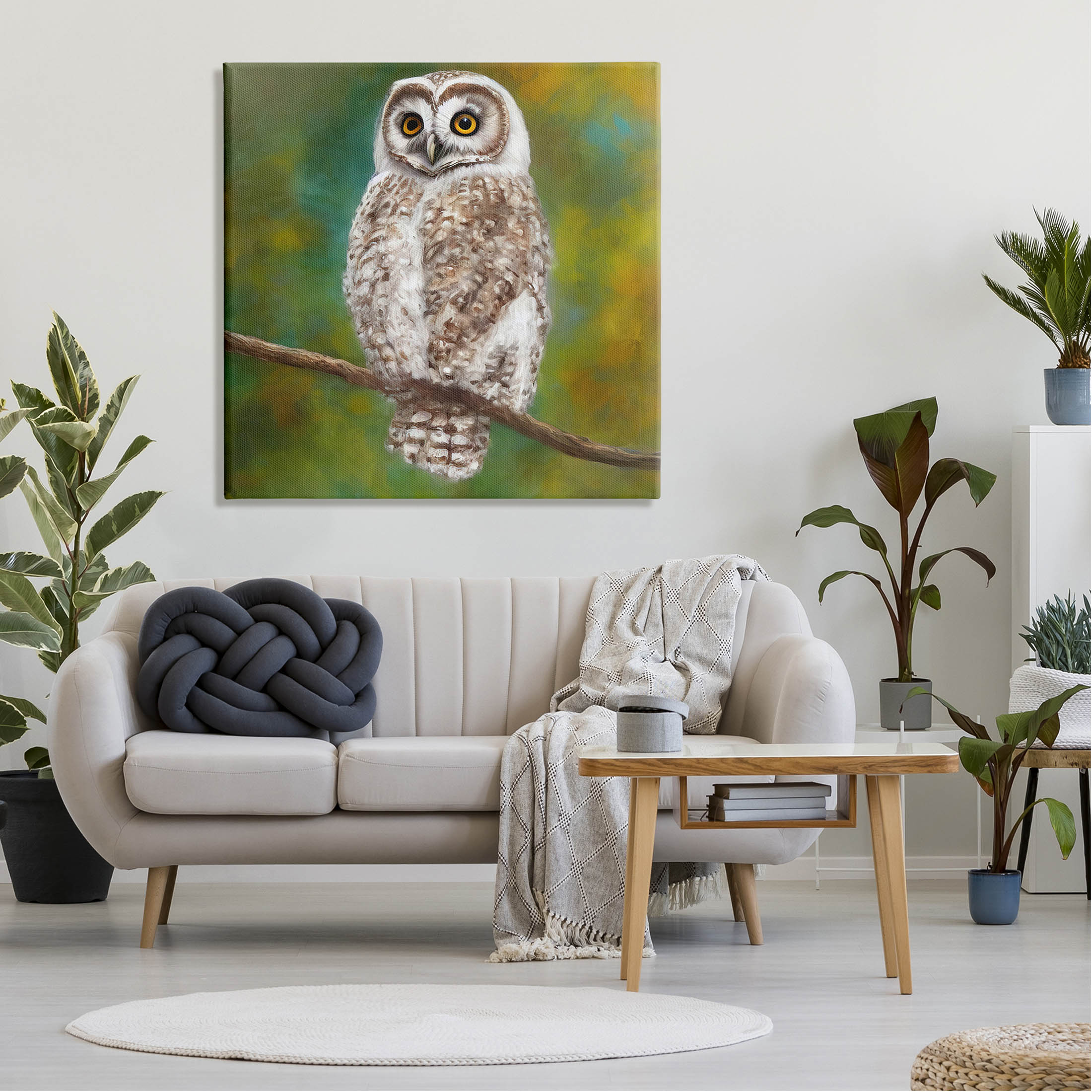 Detailed Wildlife Owl Bird Animals & Insects Painting Gallery Wrapped Canvas Print Wall Art