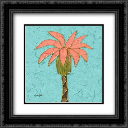 206 Matt - Tropical Palm 4 2x Matted 20x20 Black Ornate Framed Art Print by Stimson, Diane