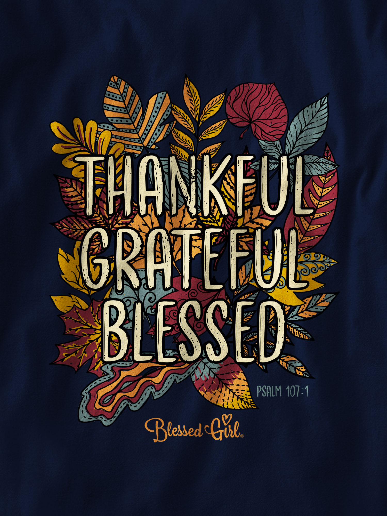 Blessed Girl Womens Long Sleeve T-Shirt Thankful Leaves -2X-Large