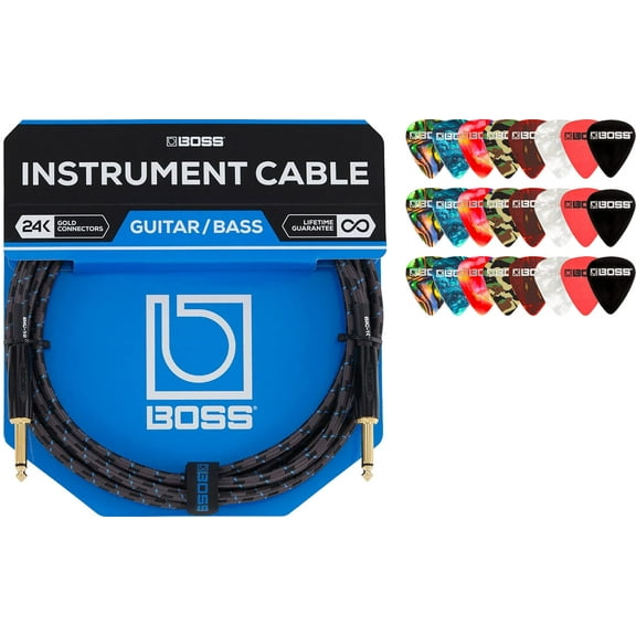 BOSS BIC-10 10-Foot Instrument Cable, Straight-Straight - 1 Pack Bundle with Picks