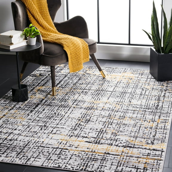SAFAVIEH Amelia Gorden Abstract Area Rug, Charcoal/Gold, 4'5" x 6'5"