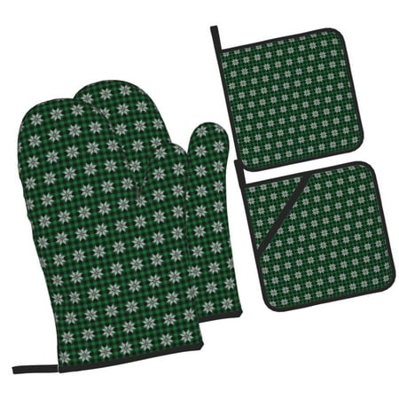 

Balery Green Buffalo Plaid Merry Christmas Pattern Oven Mitts and Pot Holders 4 pcs Set Kitchen Oven Glove High Heat Resistant 500℉ Oven Mitts with Non-Slip Silicone Surface