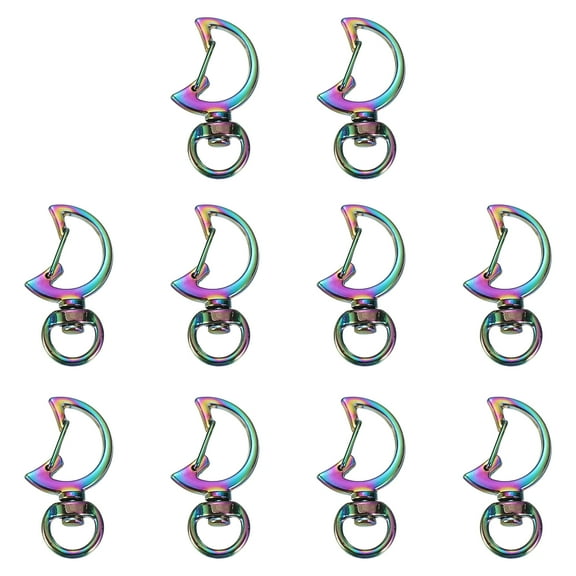 10Pack Metal Spring Snap Keychain Clip, Moon Shape Lobster Claw Clasp, Rainbow