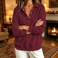 thumbnail image 5 of Sweatshirt for Women Basic Long Sleeve Sweatshirts Casual Fleece Button Henley Neck Pullover Wine XL, 5 of 5