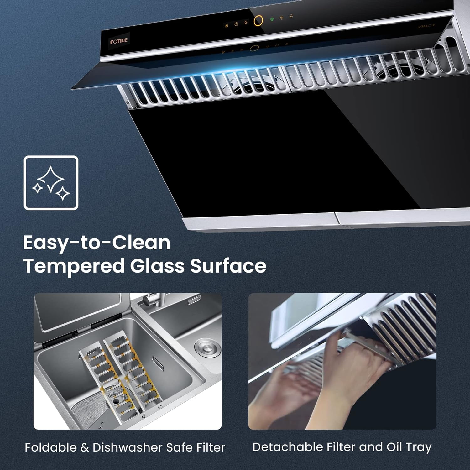 FOTILE 36 inch Ducted 1000-CFM Onyx Black Tempered Glass Under Cabinet Range Hood